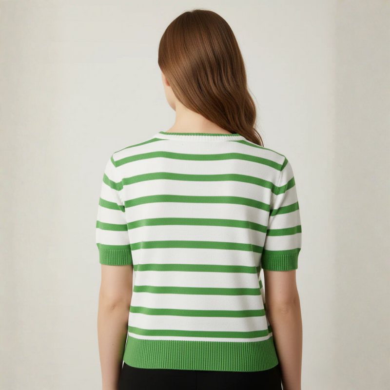 Women's Green/White Horizontal Striped Top