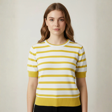 Women's Striped Yellow/White Top - 1