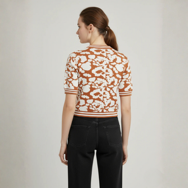 Women's Rust & White Abstract Jacquard Knit Top - 3