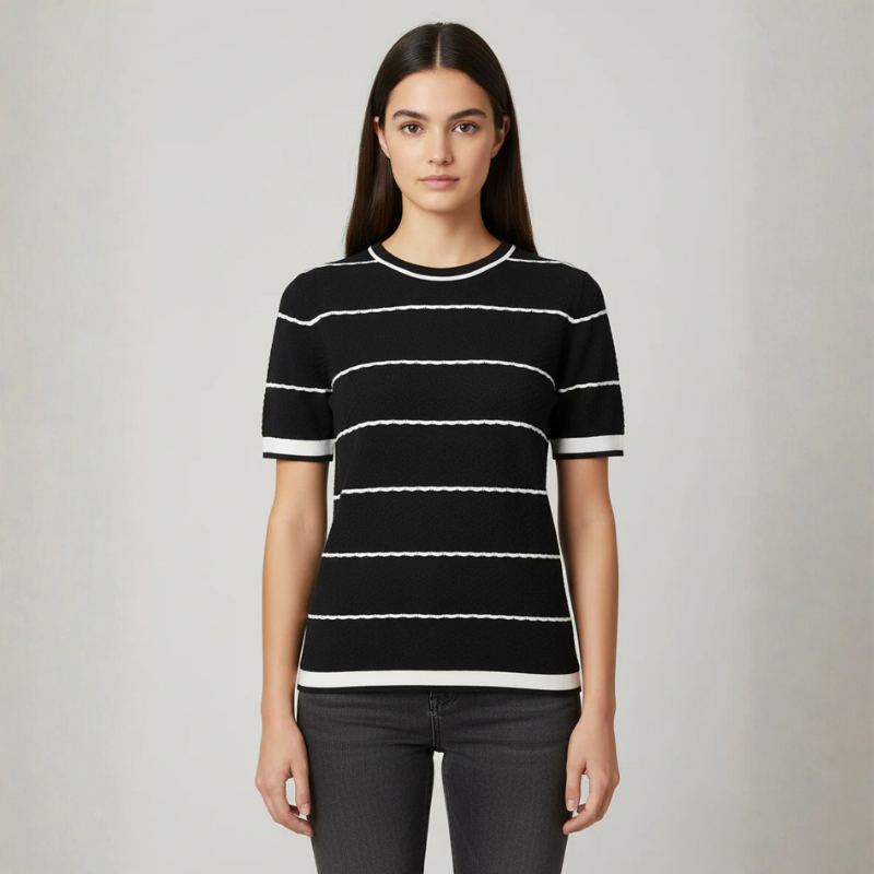 Black & White Monochrome Crew Neck Top