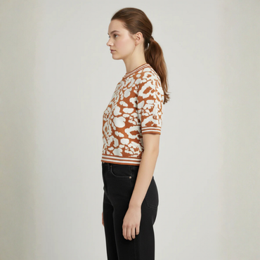 Women's Rust & White Abstract Jacquard Knit Top - 2