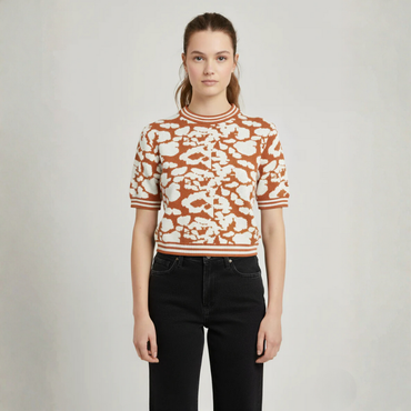 Women's Rust & White Abstract Jacquard Knit Top - 1