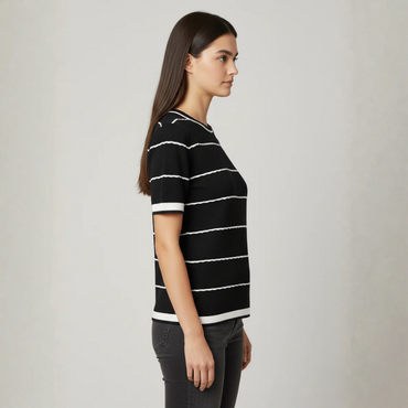 Black & White Monochrome Crew Neck Top - 2