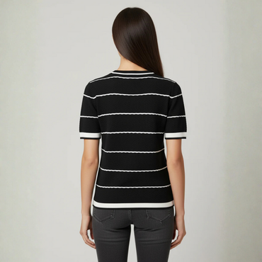 Black & White Monochrome Crew Neck Top - 3