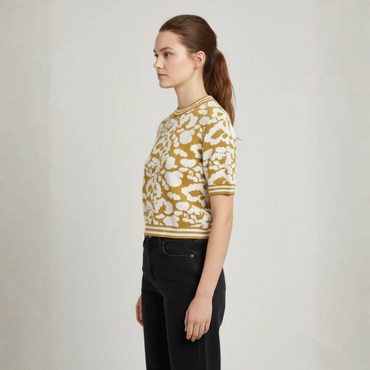 Women's Mustard & White Abstract Jacquard Knit Top - 2