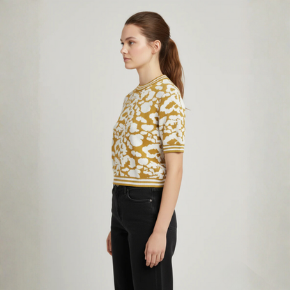 Women's Mustard & White Abstract Jacquard Knit Top