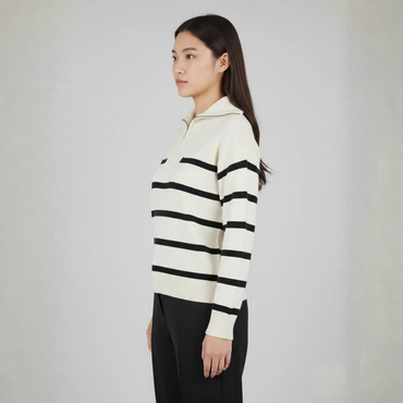 Women's Black & Cream Knitted Half-Zip Pullover Jumper - 3