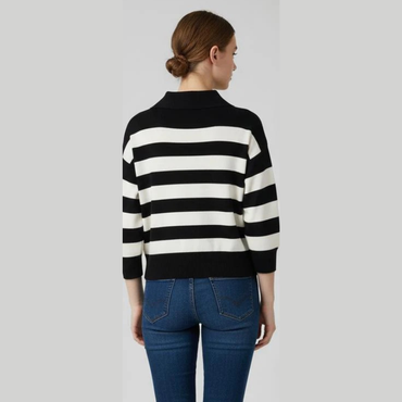 Women's Black and White Striped Sweater - 3