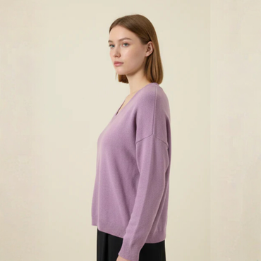 Women's Lavender V-Neck Sweater - 2