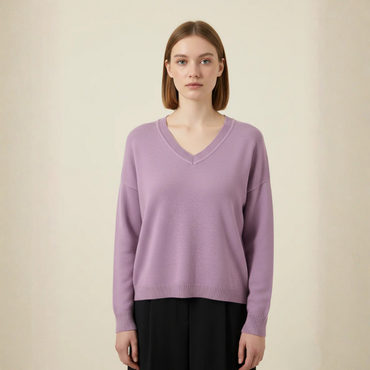Women's Lavender V-Neck Sweater - 1
