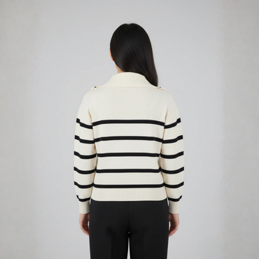 Women's Black & Cream Knitted Half-Zip Pullover Jumper - 2