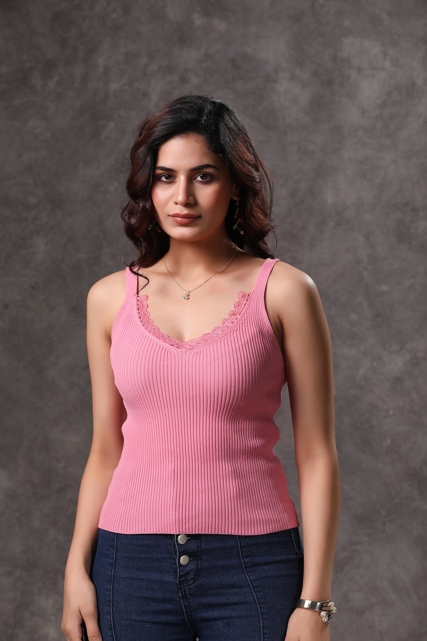 Women's Pink Tank Top with Lace