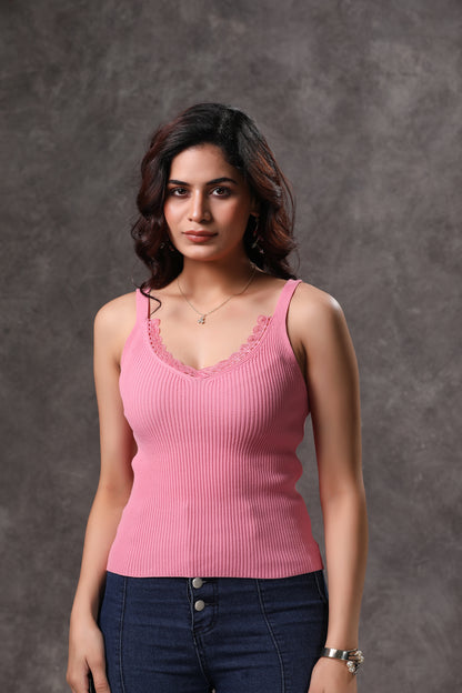 Women's Pink Tank Top with Lace