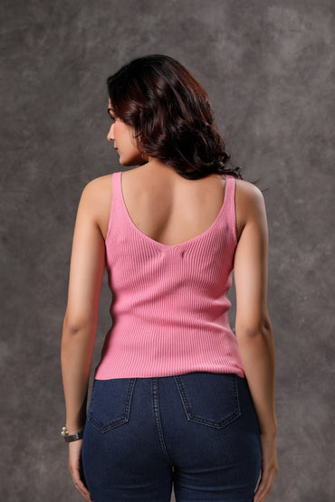 Women's Pink Tank Top with Lace - 6
