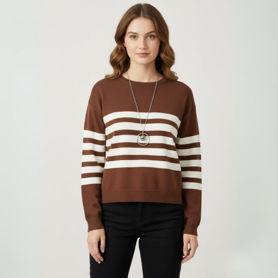 Women's Brown/White Stripped Sweater