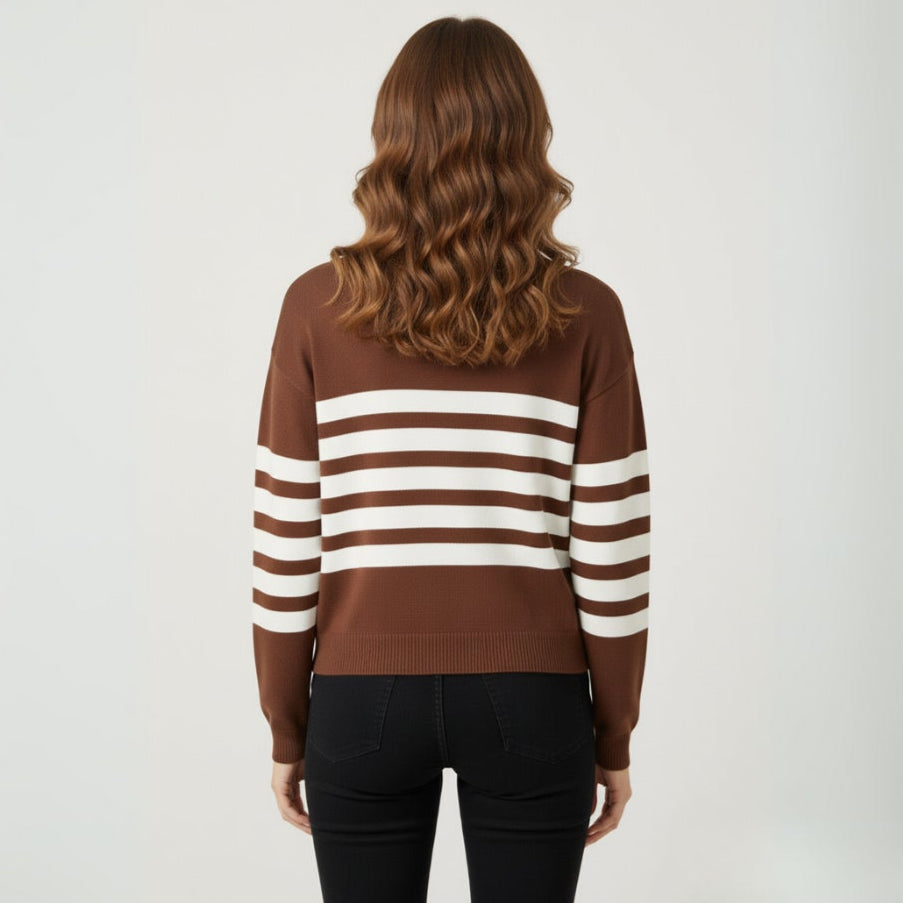 Women's Brown/White Stripped Sweater