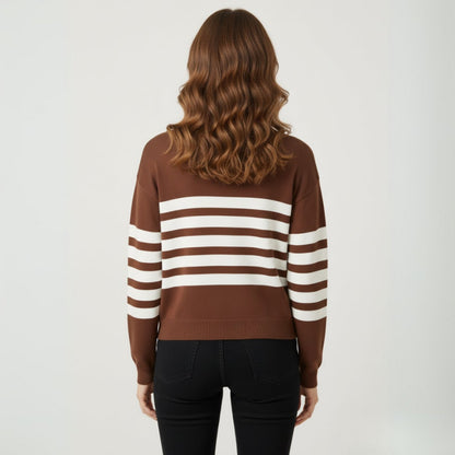 Women's Brown/White Stripped Sweater