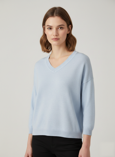 Women's Soft V-Neck Light Blue Top - 2