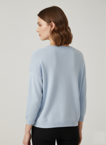 Women's Soft V-Neck Light Blue Top - 3