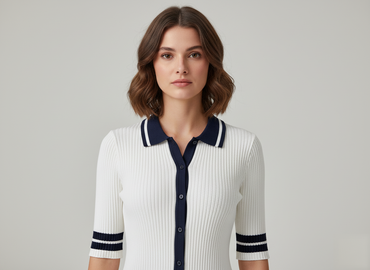 Women's Ribbed Knit Polo Top - 1