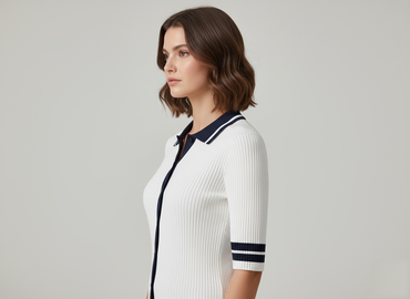 Women's Ribbed Knit Polo Top - 2