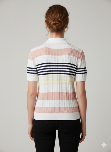 Striped Short Sleeve Knit Cardigan - 3