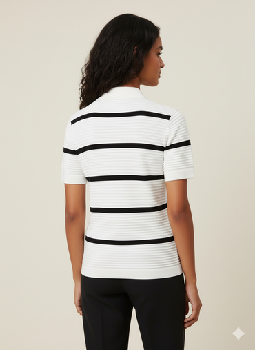 Short Sleeve Striped Polo Shirt - 2