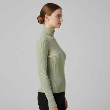 Women's Ribbed Sage Green Turtleneck Top - 3