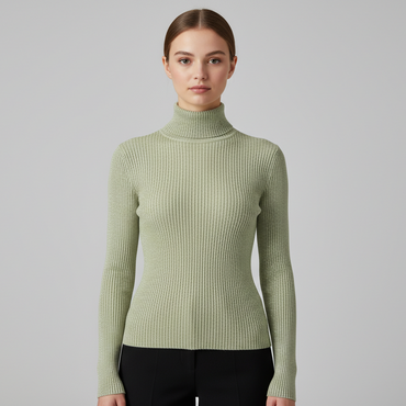 Women's Ribbed Sage Green Turtleneck Top - 1