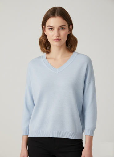 Women's Soft V-Neck Light Blue Top - 1