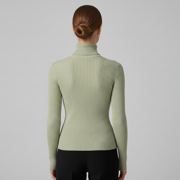 Women's Ribbed Sage Green Turtleneck Top - 2