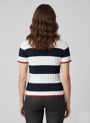Striped Short-Sleeve Knit Top - 3