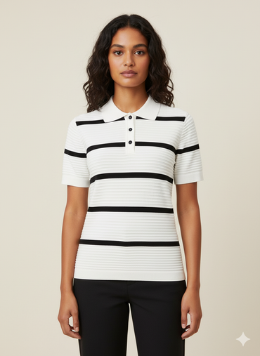 Short Sleeve Striped Polo Shirt - 1